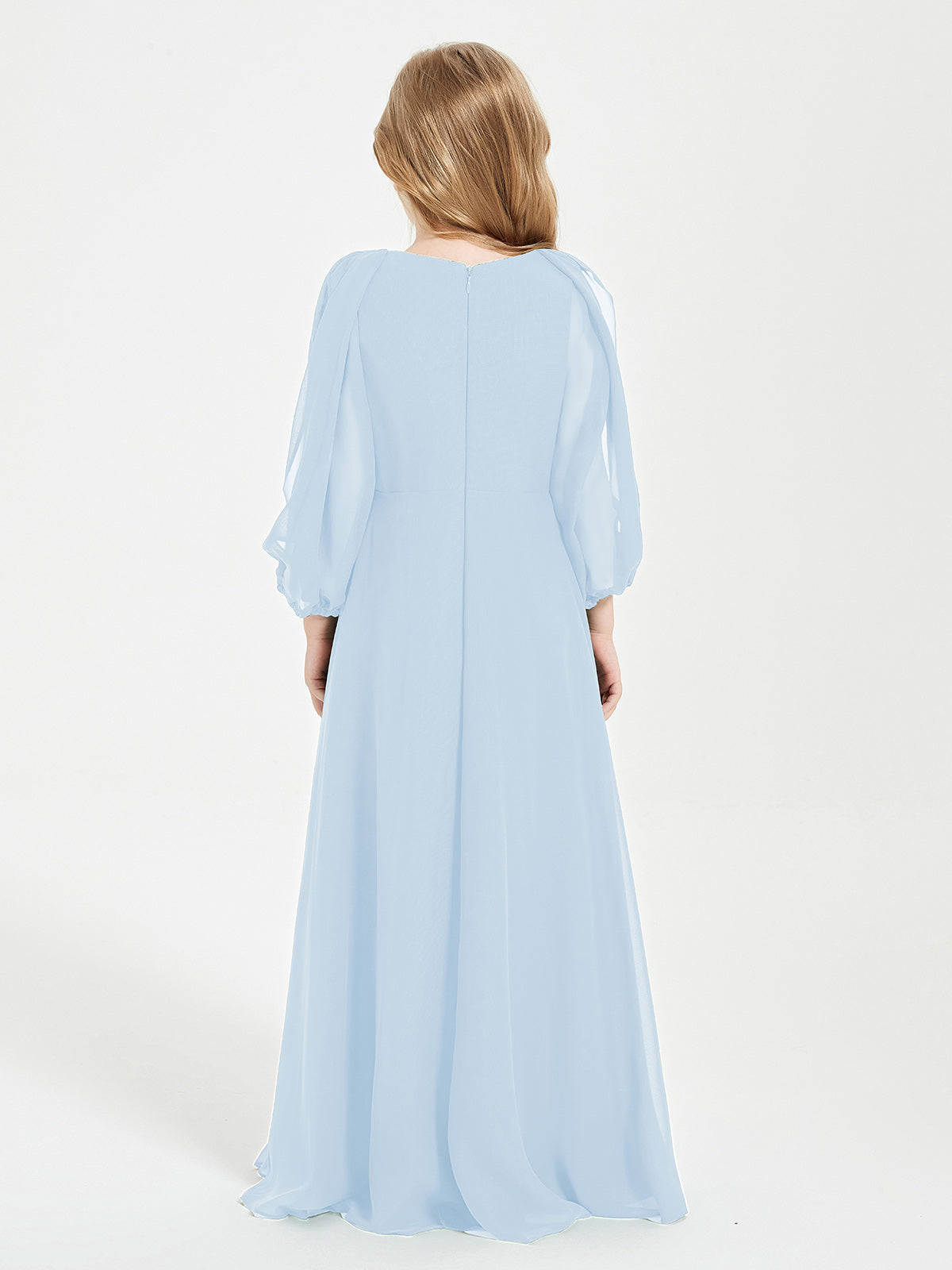 Modest Long Sleeved Junior Bridesmaid Gowns Sky Blue